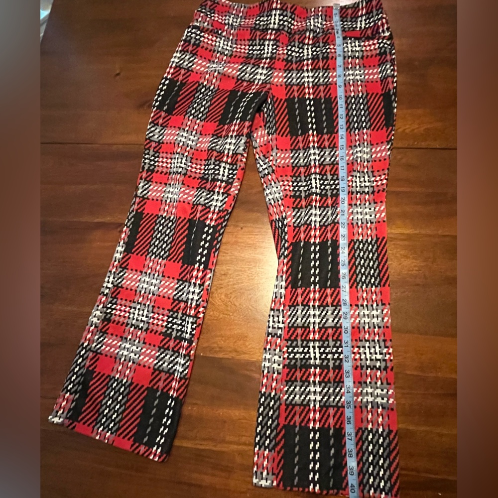New York & Company Red and Black Plaid Flare Pants